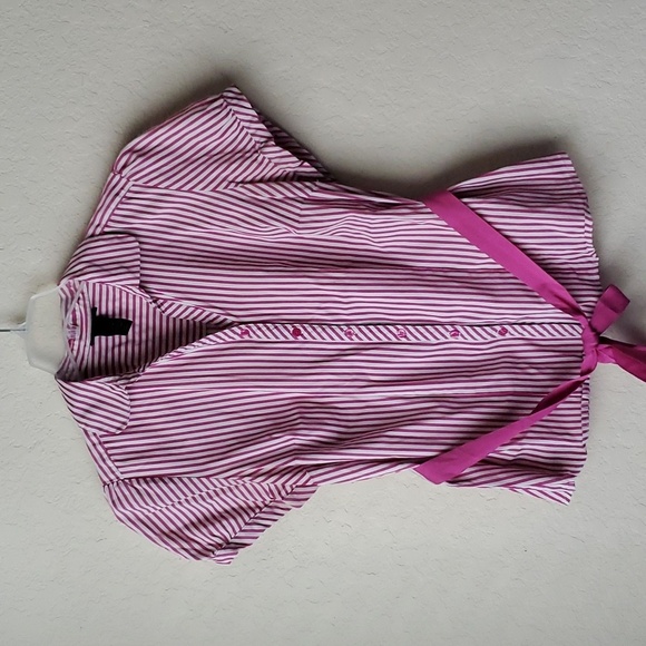 Lane Bryant 1X Striped Waist Tie Button Puff Sleeve Retro Y2K top - Picture 4 of 8